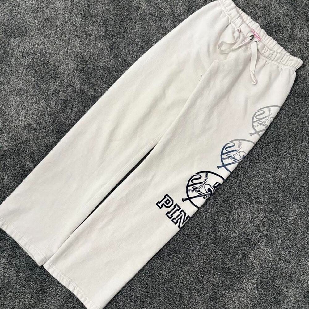 Y2K PINK Victoria's Secret White New York Yankees Sweatpants Women's XS MLB